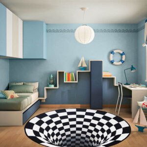 Geometric Round Carpet Vortex Illusion 3D Rug Black&White Stereo Vision Mat Living Room Bedroom Decor Area Rugs