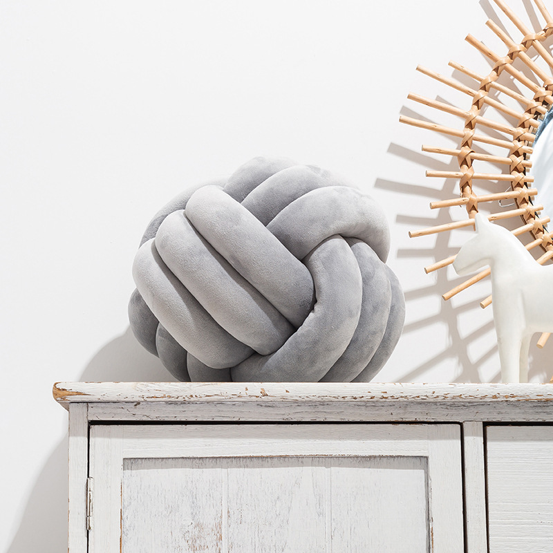 Nordic Fur Ball Pillow Three-strand Rope Knotted Hand-woven Velvet Cushion Knot Window Cushion - Image 3