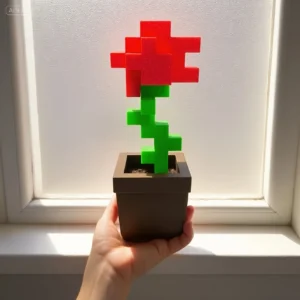 1 Piece Pixel Rose Flower Ornament, 3D Printed Unique Flower Decoration, Plastic Product, Suitable for Bedside Table, Desktop