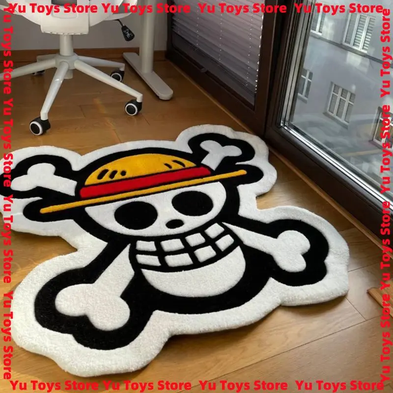 In Stock One Piece Luffy Straw Hat Group Flag Carpet Short Velvet Thick Bedroom, Living Room, Door Mat, Bedside Blanket