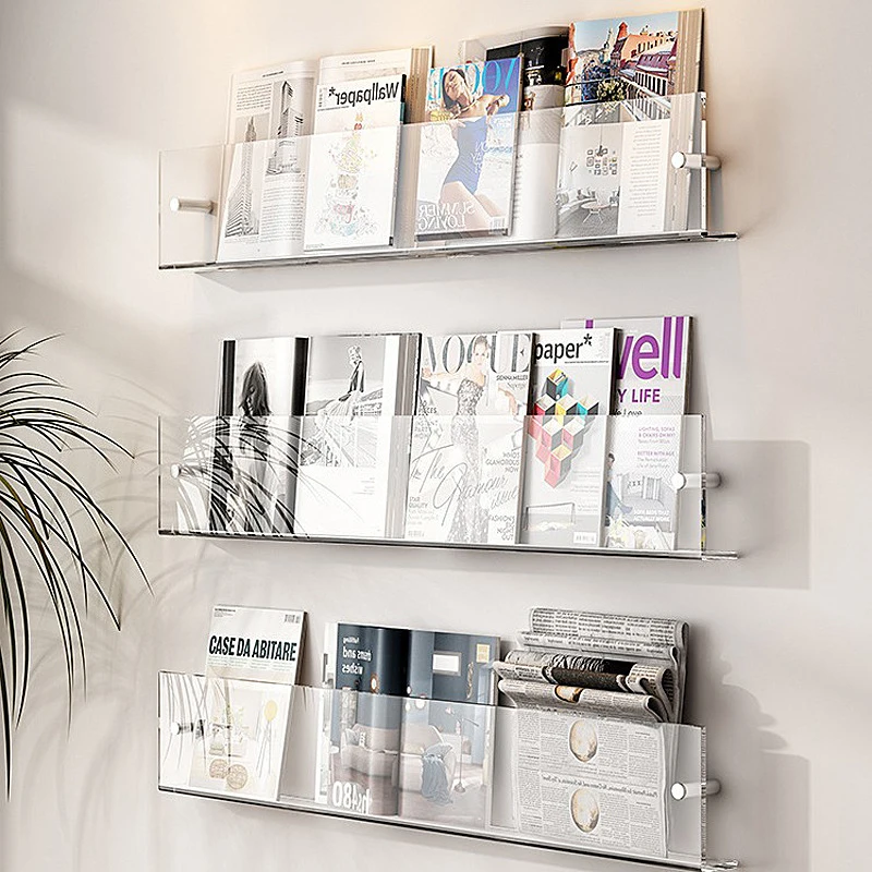 New 1PC Magazine Storage Rack Children's Picture Book Newspapers Records Wall Mounted Shelf Transparent Acrylic Wall Decoration - Image 4