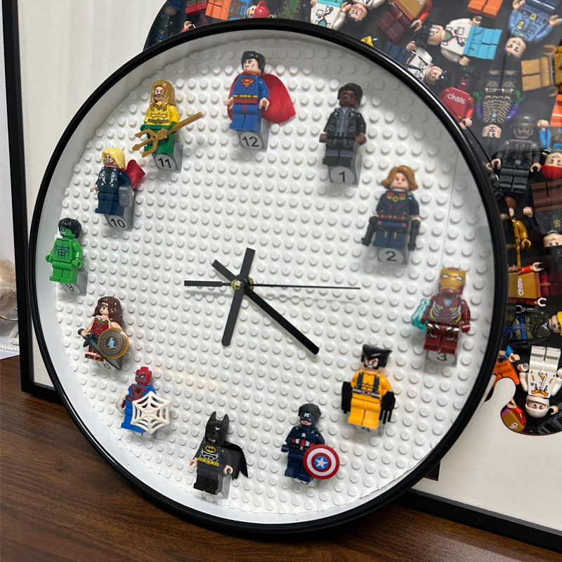 Children's Room DIY Wall Clock Clock Decoration Plastic Cartoon Silent Boy Birthday Gift Pointer Building Block Wall Clock - Image 2