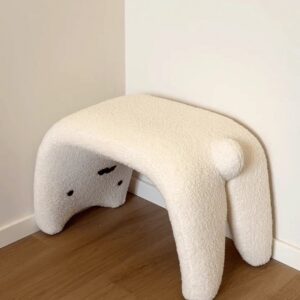 Cute cat wooden stool at home with shoes stool at home entrance stool entrance stool entrance stool lamb wool dressing makeup stool