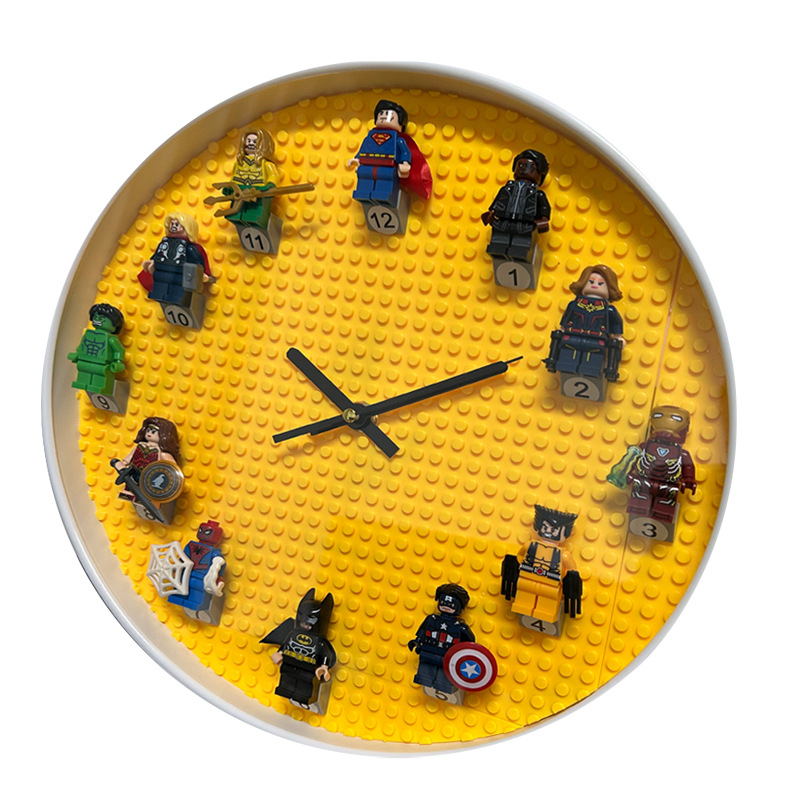 Children's Room DIY Wall Clock Clock Decoration Plastic Cartoon Silent Boy Birthday Gift Pointer Building Block Wall Clock - Image 5