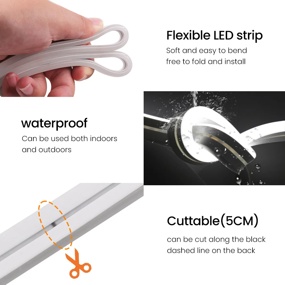 DC 12V 24V LED Neon Strip Light Neon Sign Waterproof Silicone Rope Lights Flexible Lamp Home Decoration with 2pin Wire 9 Colors - Image 4
