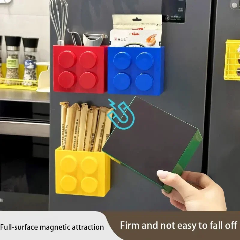 Magnetic Refrigerator Storage Box Tableware Container Creative Block-shaped Kitchen Organizer Holiday Themed Decor Tools
